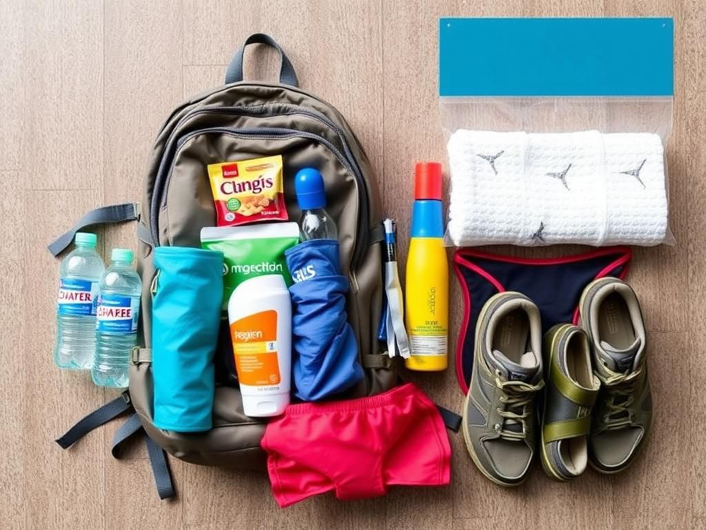 Mochila preparada com itens essenciais para a trilha da Cachoeira do Horto