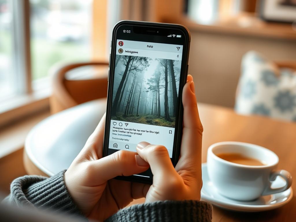 Pessoa escrevendo legenda para foto de natureza no Instagram