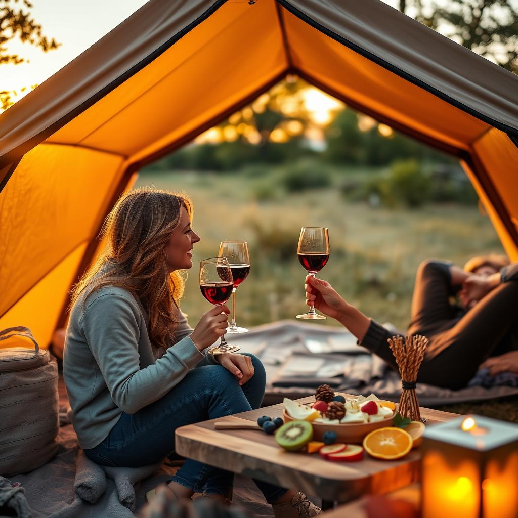 Acampamento Romântico com vinho e petiscos ao pôr do sol