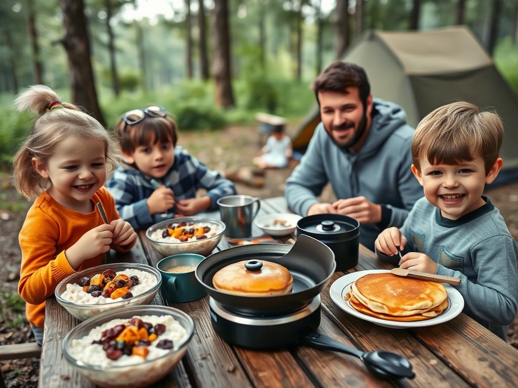Café da manhã em acampamento para crianças