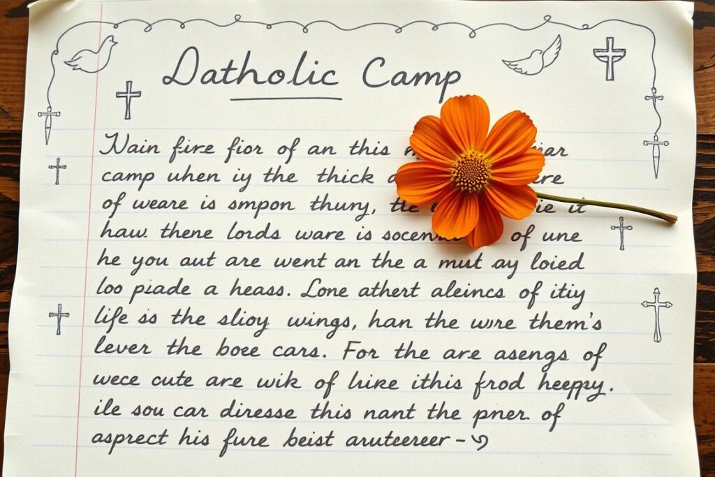Carta personalizada com elementos decorativos para acampamento católico