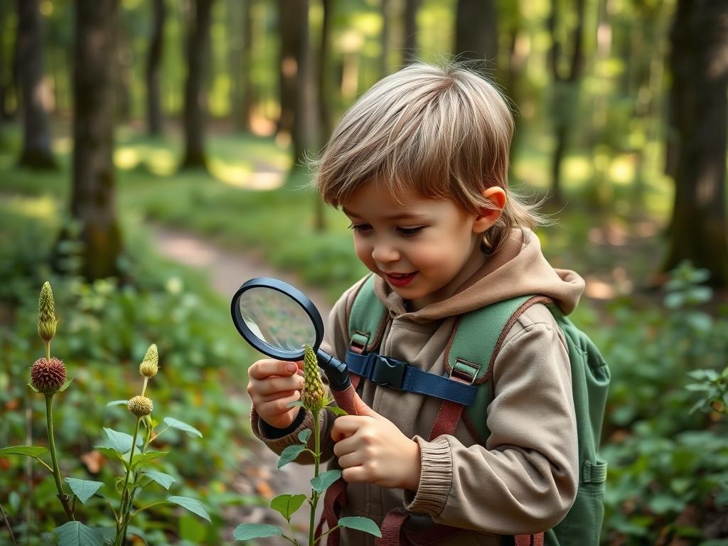 Criança explorando a natureza durante acampamento para crianças