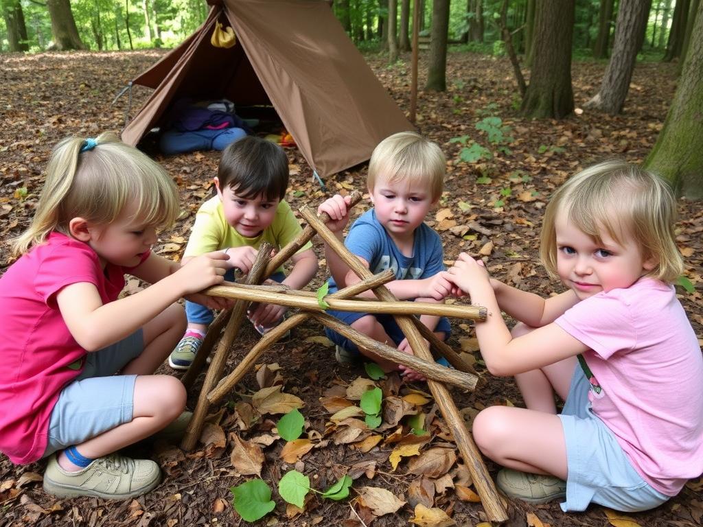 Crianças brincando criativamente em acampamento para crianças