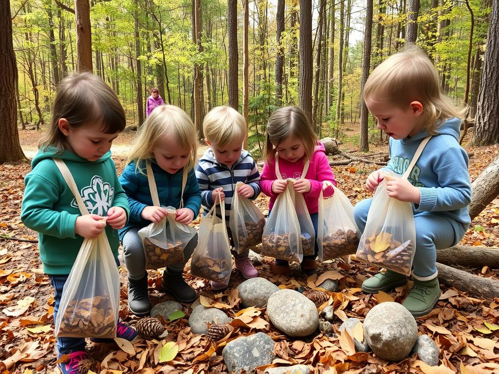 Crianças em caça ao tesouro durante acampamento para crianças