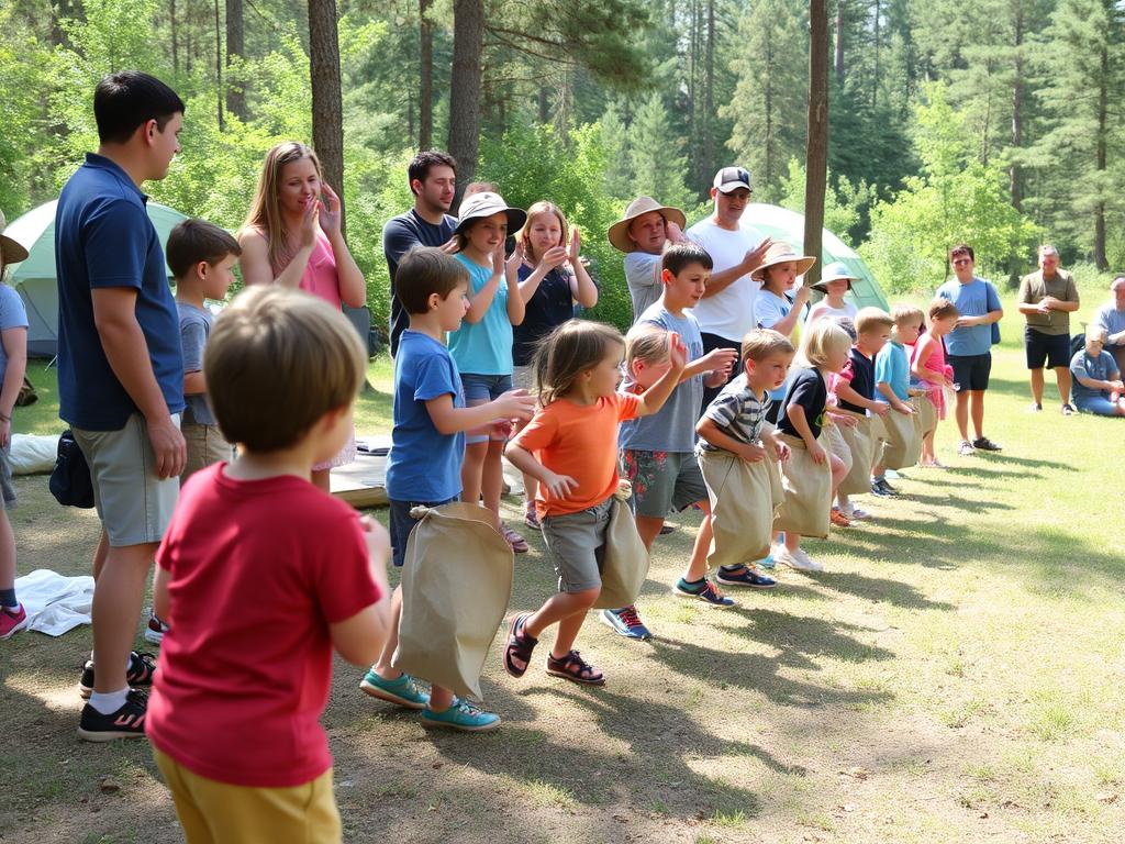 Crianças participando de olimpíadas em acampamento para crianças