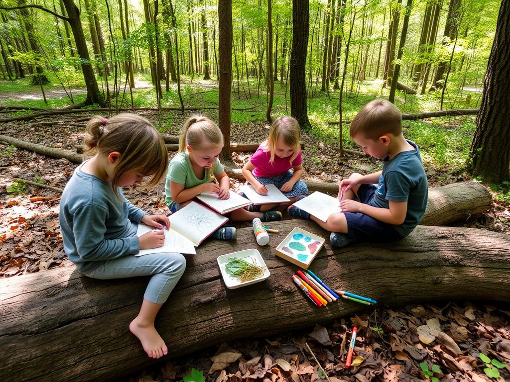 Diário de natureza em acampamento para crianças