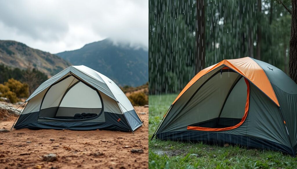 Diferentes cenários de camping exigindo diferentes níveis de impermeabilidade