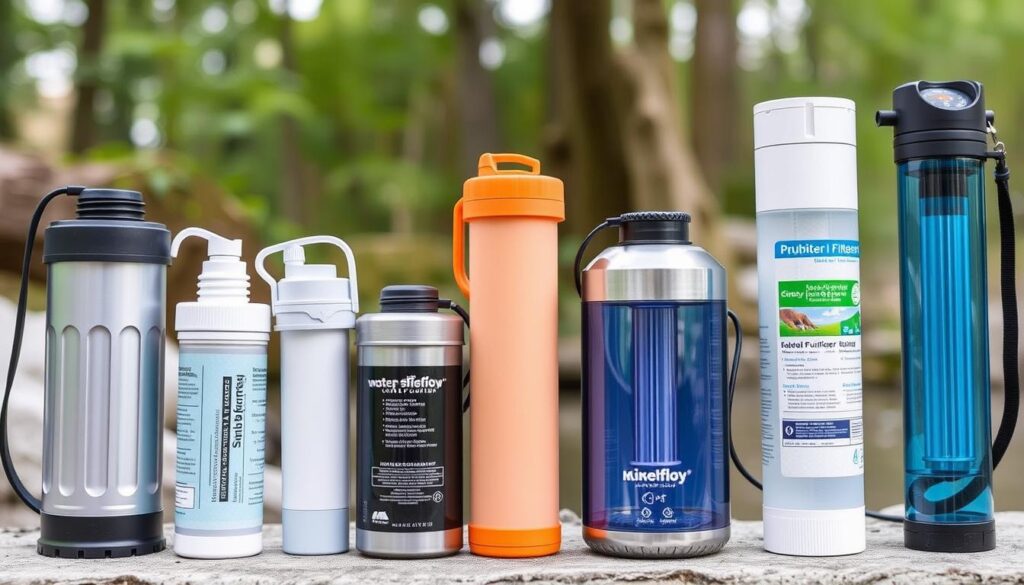 Diversos modelos de purificadores portáteis para trilha lado a lado