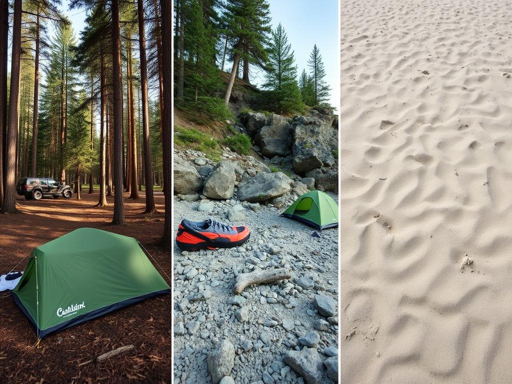 Imagem ilustrativa de diferentes terrenos para o que levar para um acampamento de 3 dias