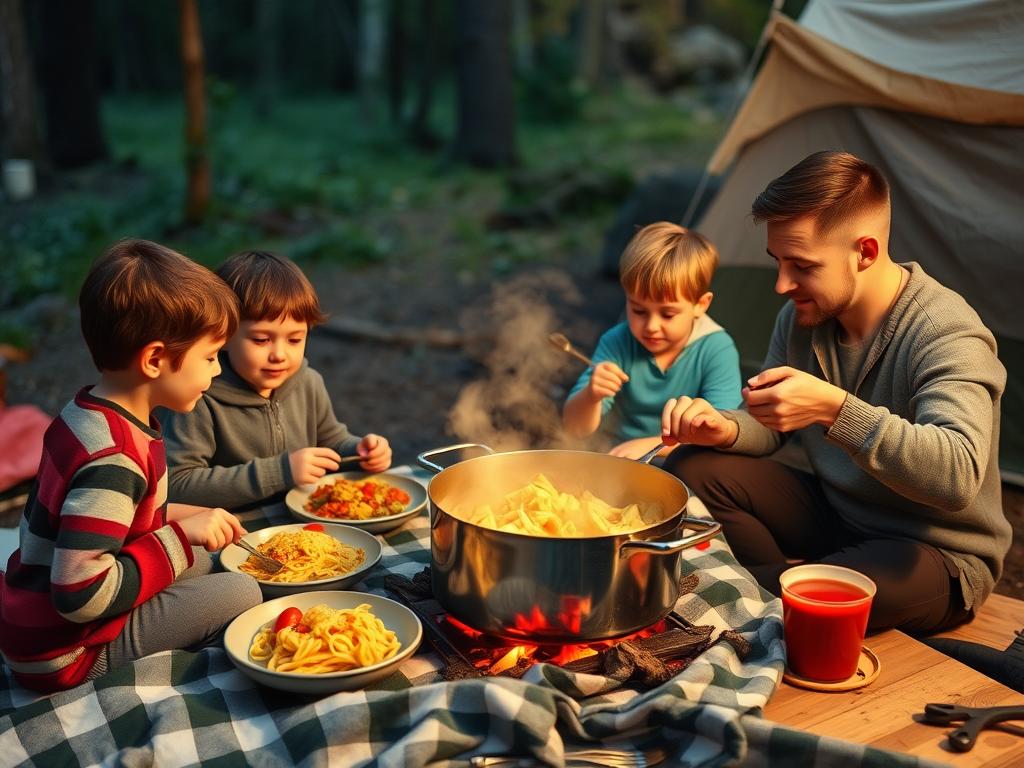 Macarrão em acampamento para crianças