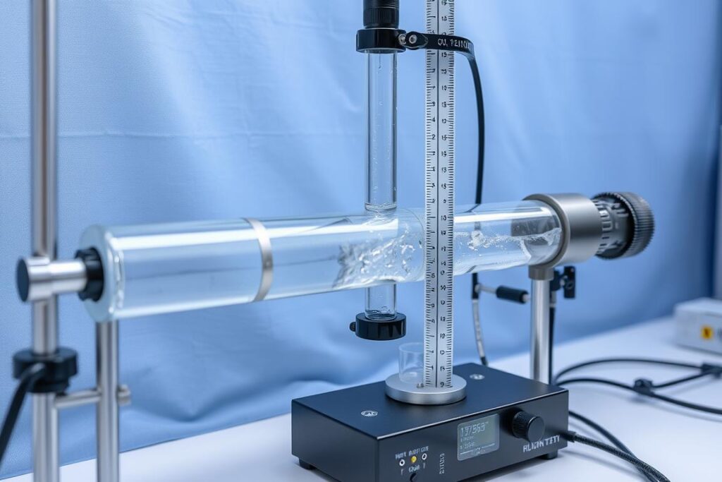 Processo de teste de coluna d'água em laboratório