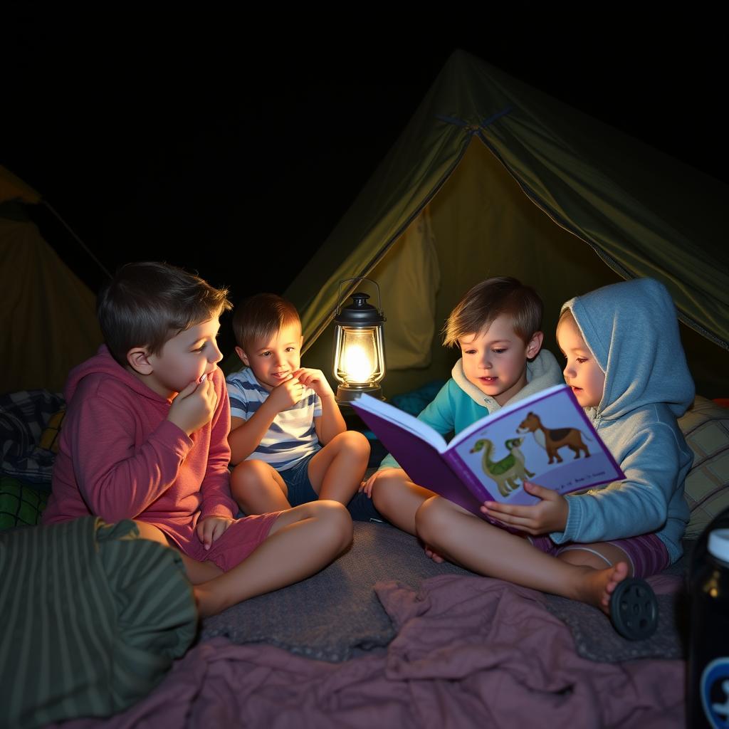 Rotina noturna em acampamento para crianças