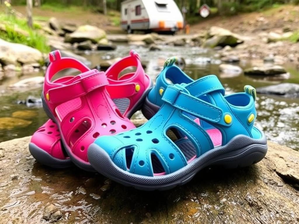 Sandálias fechadas para crianças em acampamentos