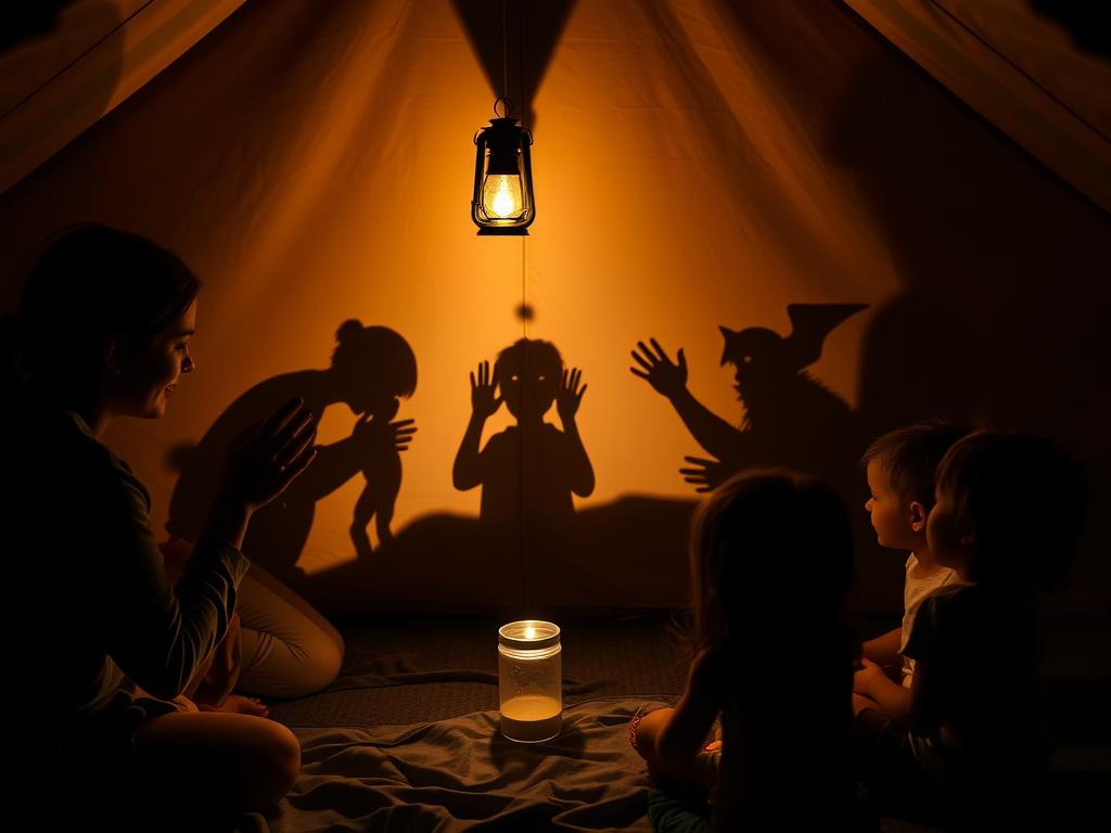 Teatro de sombras em acampamento para crianças