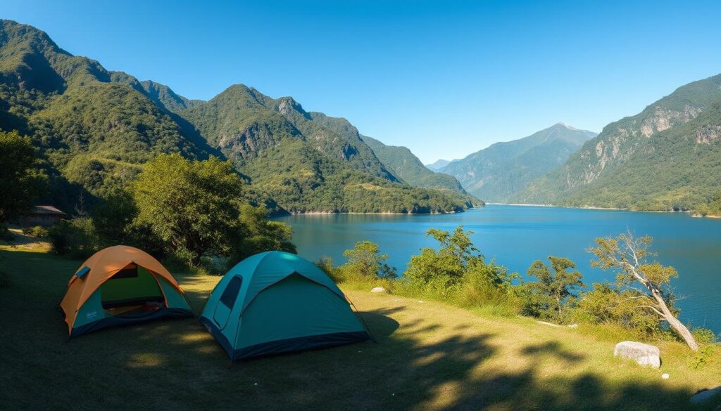 Vista panorâmica de um belo local para acampar com a família no Brasil