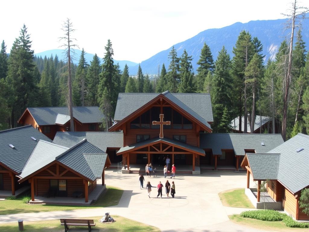 acampamento da igreja mostrando estrutura com dormitórios e área comum