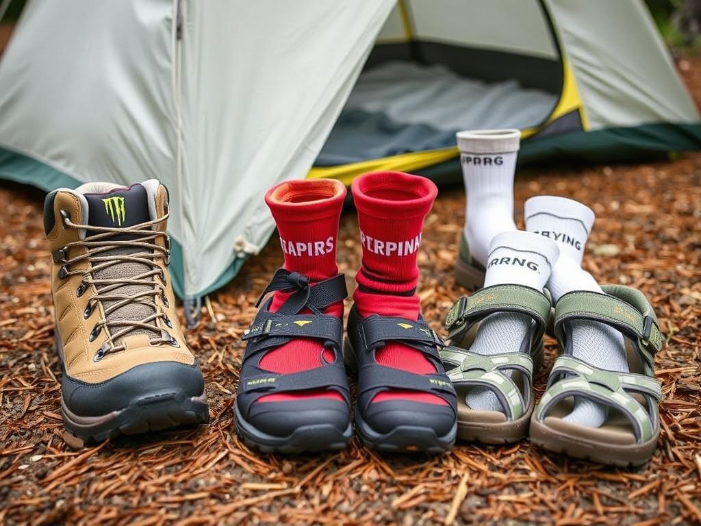 calçados para acampamento na lista de itens para acampamento