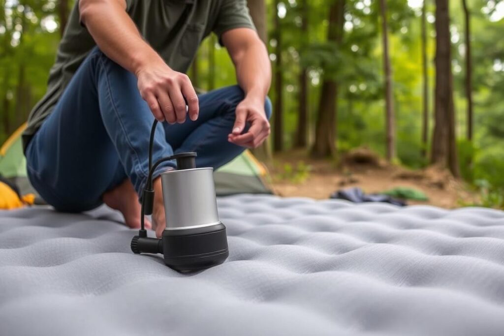 como encher colchão inflável com o pé