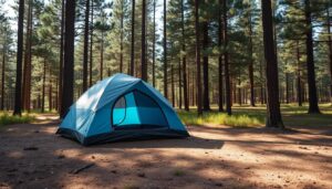 como fazer um acampamento na floresta com barraca montada em área plana