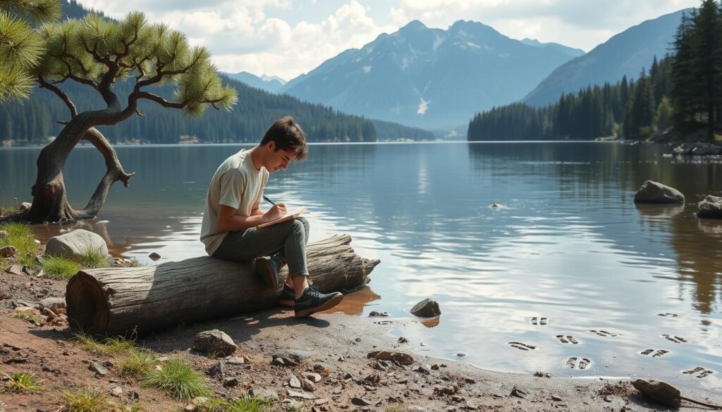 histórias de acampamento sendo criadas com base em elementos da natureza local