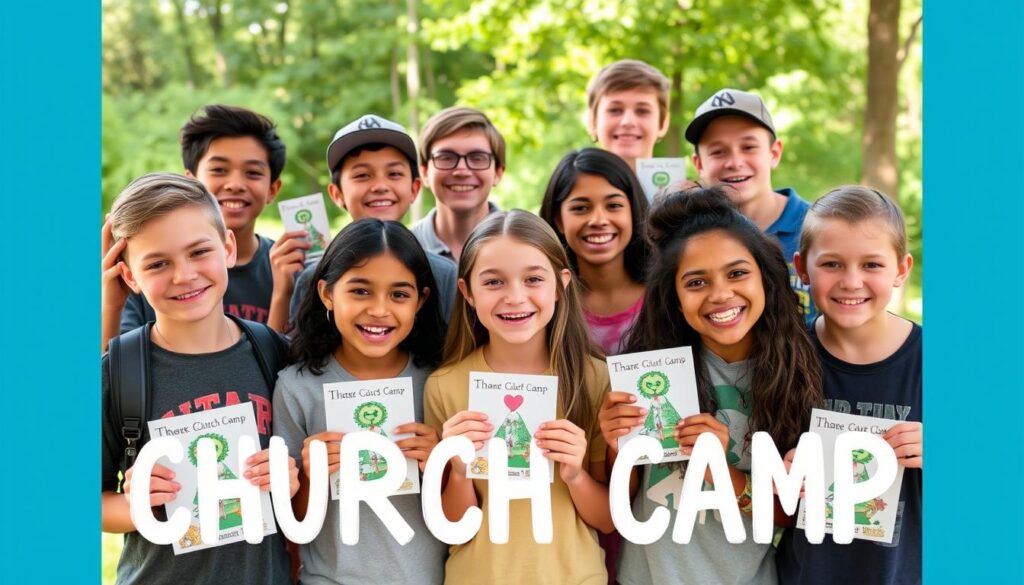 jovens com lembrancinhas para acampamento de igreja
