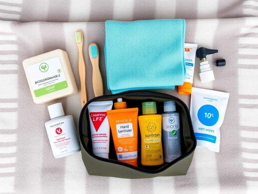 kit de higiene pessoal para lista de itens para acampamento