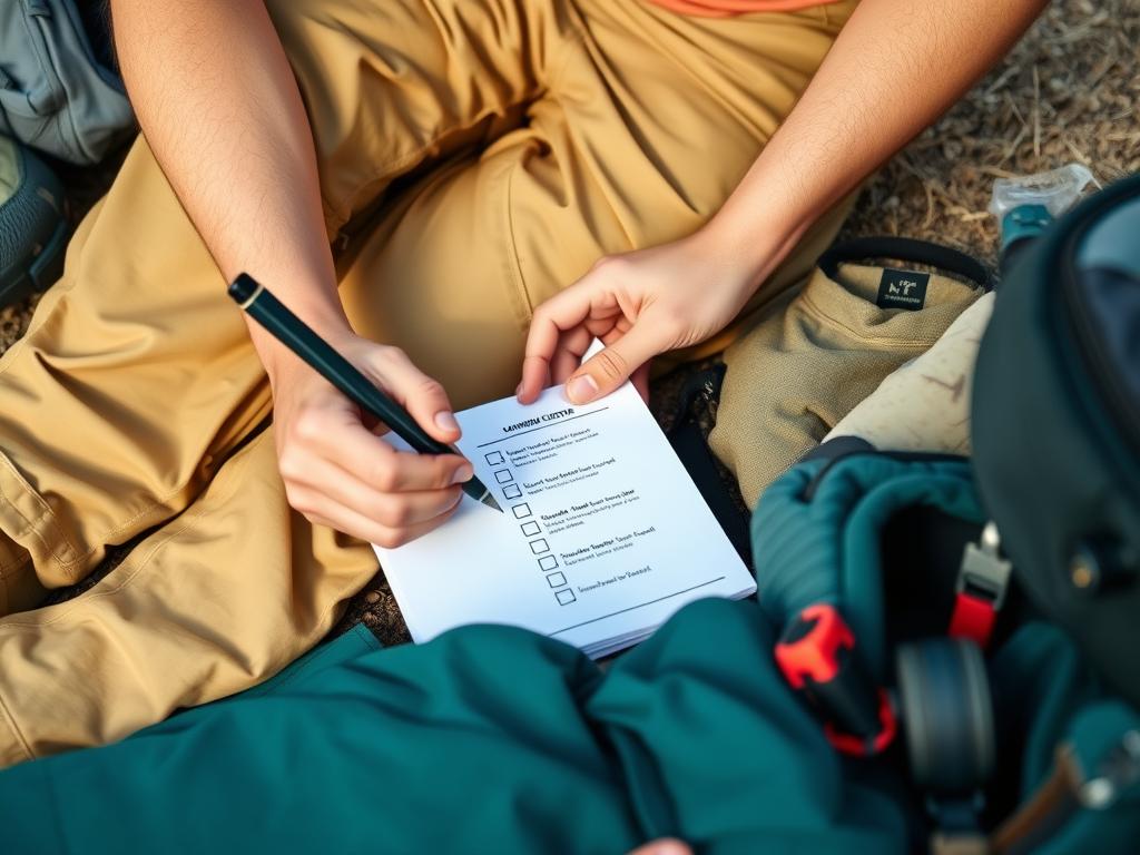 lista de roupas para acampamento sendo verificada