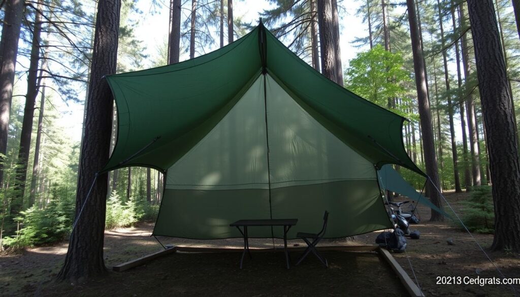 lona extra montada como abrigo na lista de itens para acampamento