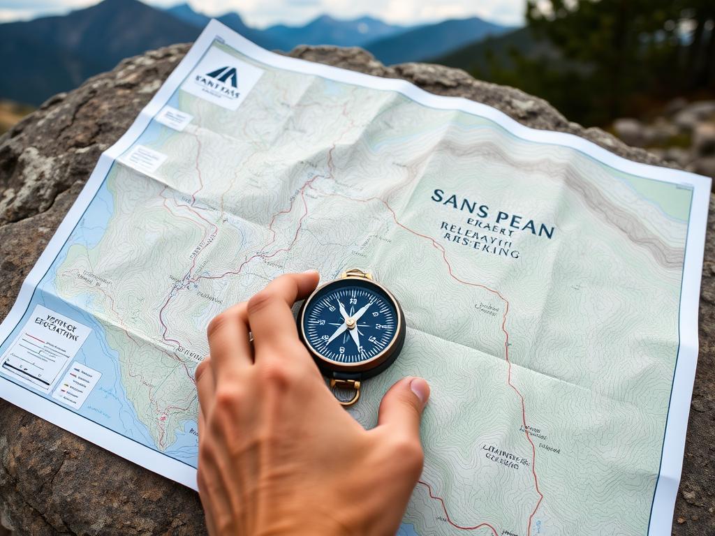 mapa e bússola para lista de itens para acampamento