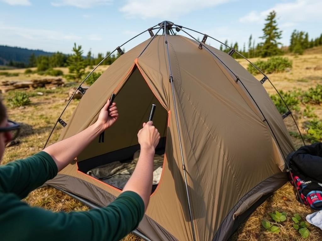 o que precisa para acampar: pessoa montando uma barraca em área de camping