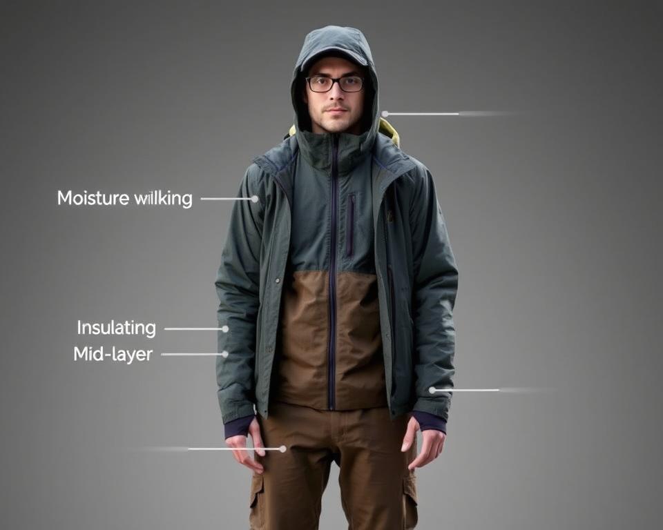 o que precisa para acampar: pessoa vestindo roupas em camadas apropriadas para camping