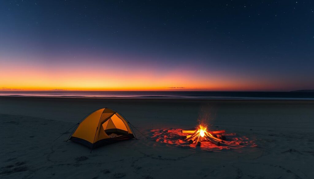 pode acampar na praia selvagem isolada