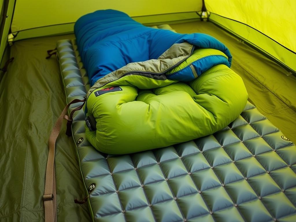 saco de dormir e isolante térmico na lista de itens para acampamento