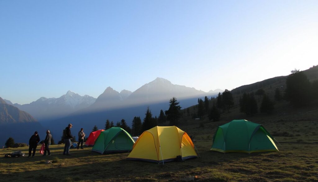 Acampamento durante uma travessia de trekking de longa distância