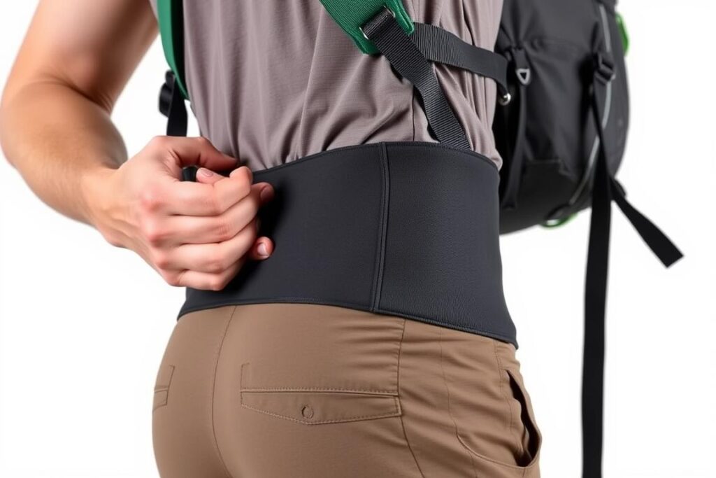 Ajuste correto da barrigueira de uma mochila de trekking na altura do quadril