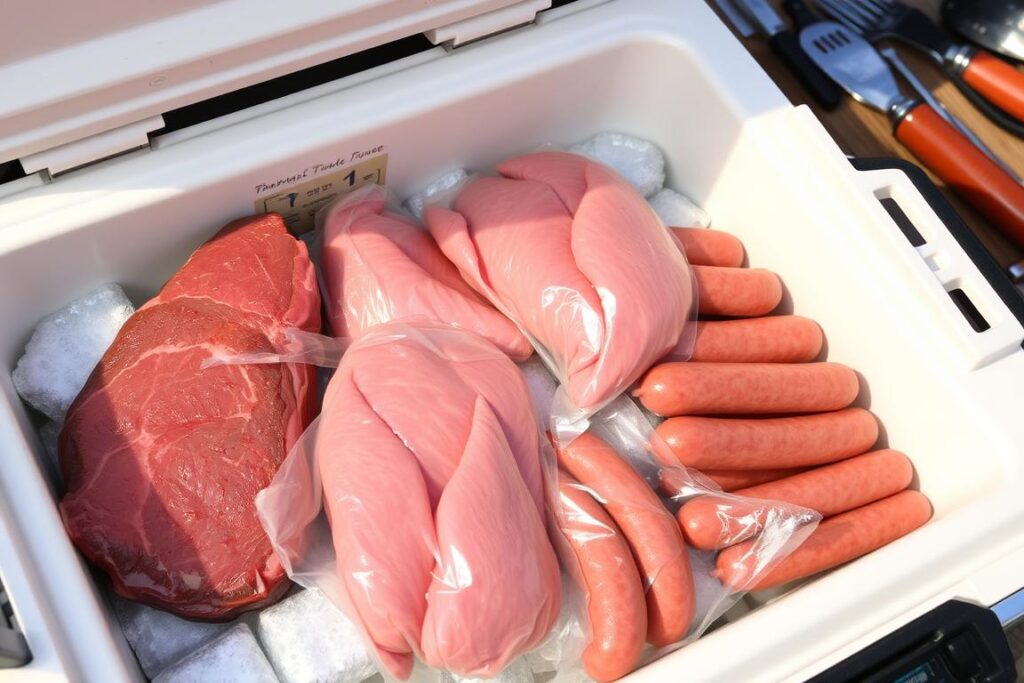 Carnes embaladas individualmente para churrasco de acampamento