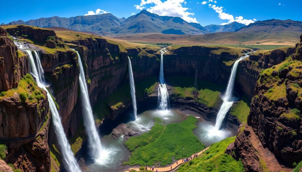 Cataratas de Tugela, a segunda maior cachoeira do mundo, localizada na África do Sul
