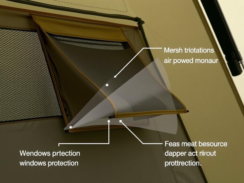 Detalhe do sistema de ventilação de uma barraca Coleman