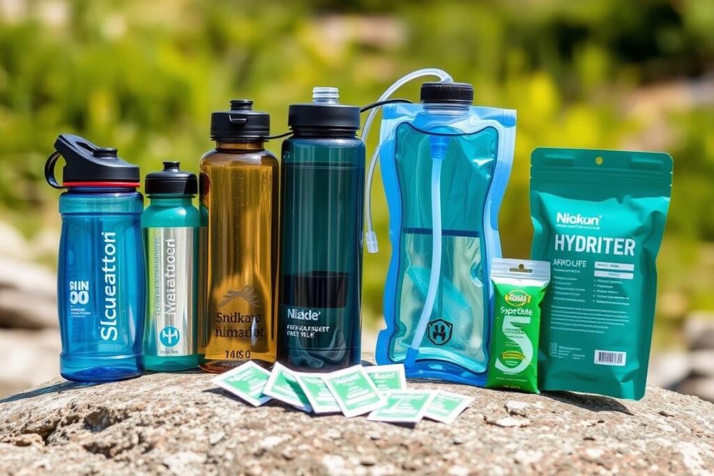 Diferentes opções de hidratação para trilha: garrafas e sistema de hidratação