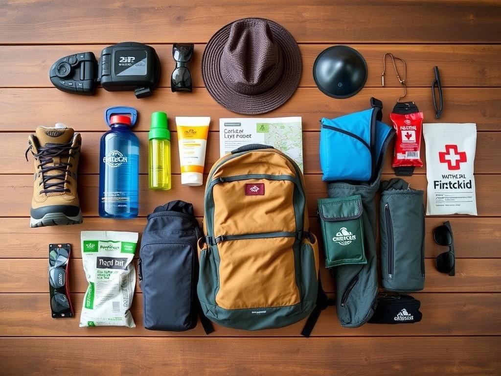 Equipamentos essenciais para hiking, mostrando a diferença prática entre hiking vs trekking em termos de materiais necessários