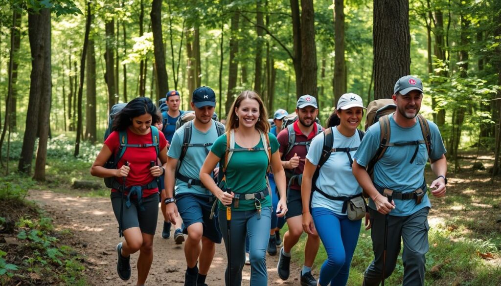 Grupo de pessoas fazendo trilha