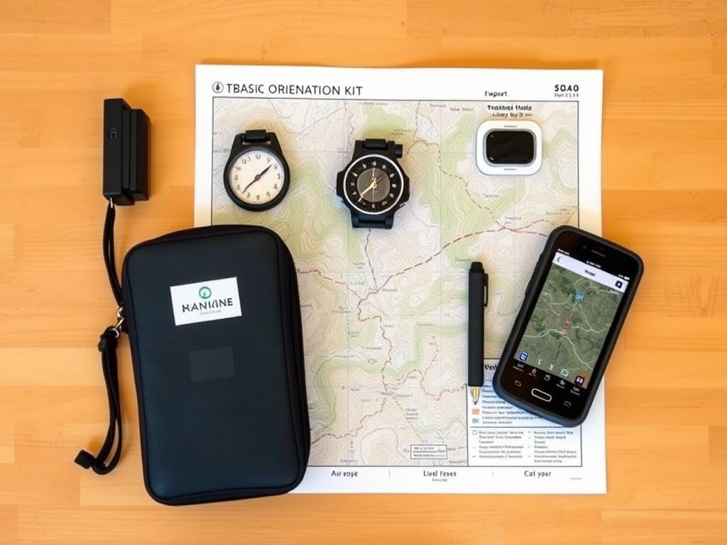 Kit básico de orientação para trekking com mapa e bússola
