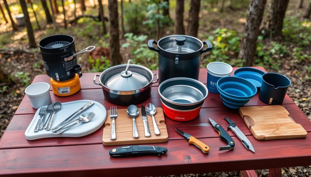 Kit completo de utensílios para cozinha de acampamento