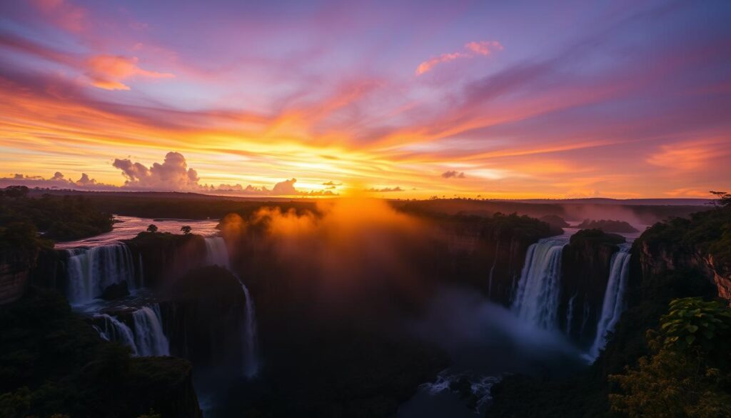 Melhor cachoeira Pirenópolis: pôr do sol sobre as quedas d'água