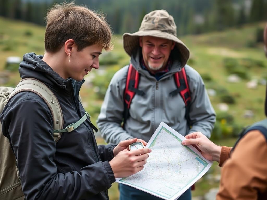 Pessoa aprendendo a usar bússola e mapa durante curso de orientação