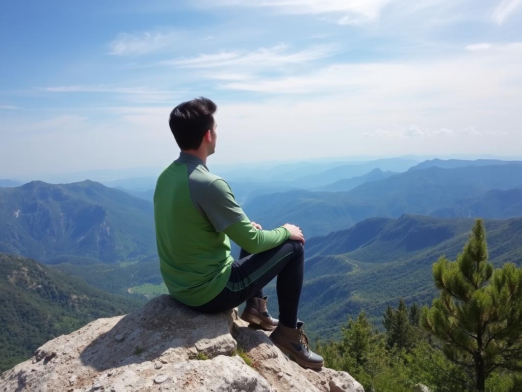 Pessoa contemplando a paisagem durante uma pausa no trekking