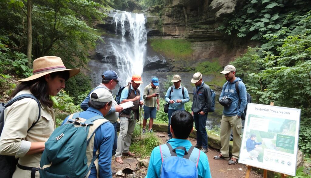 Trabalho de conservação ambiental próximo a uma das maiores cachoeiras do mundo