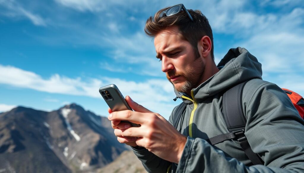 Usuário enfrentando limitações do Wikiloc em área remota