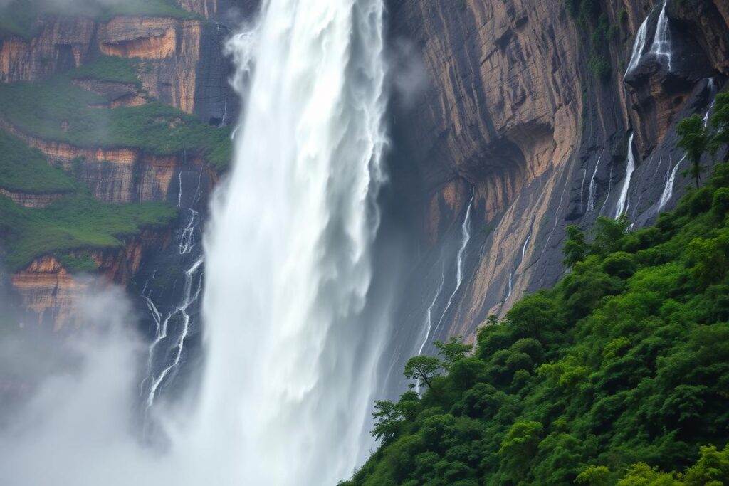 Vista impressionante do Salto Angel, a maior cachoeira do mundo em queda livre