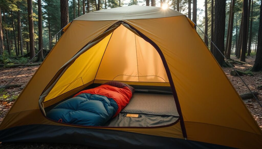 barraca e saco de dormir para acampamento de desbravadores